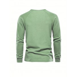 Waffle Henley T-Shirt Men's Basic Breathable Long Sleeve  Henley T-Shirts