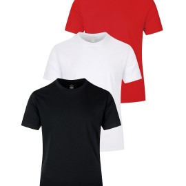 3pcs Multi Color Men's Solid Cotton Casual Short Sleeve T-Shirts Set, Basic Crew Neck Tees For Summer