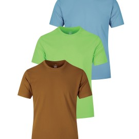 3pcs Multi Color Men's Solid Cotton Casual Short Sleeve T-Shirts Set, Basic Crew Neck Tees For Summer