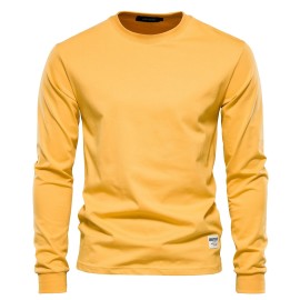 Men's Basic Solid Cotton O-neck Long Sleeve T-Shirt