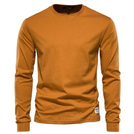 Men's Basic Solid Cotton O-neck Long Sleeve T-Shirt