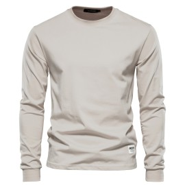 Men's Basic Solid Cotton O-neck Long Sleeve T-Shirt