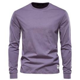 Men's Basic Solid Cotton O-neck Long Sleeve T-Shirt