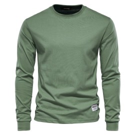 Men's Basic Solid Cotton O-neck Long Sleeve T-Shirt