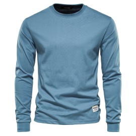 Men's Basic Solid Cotton O-neck Long Sleeve T-Shirt