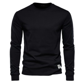 Men's Basic Solid Cotton O-neck Long Sleeve T-Shirt