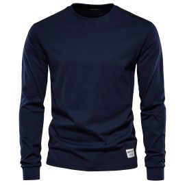 Men's Basic Solid Cotton O-neck Long Sleeve T-Shirt