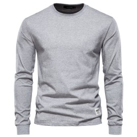 Men's Basic Solid Cotton O-neck Long Sleeve T-Shirt