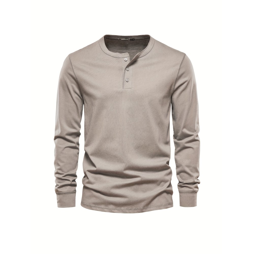 Men's Henley Collar Long Sleeve Cotton T Shirt