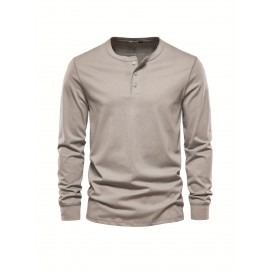 Men's Henley Collar Long Sleeve Cotton T Shirt