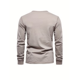 Men's Henley Collar Long Sleeve Cotton T Shirt