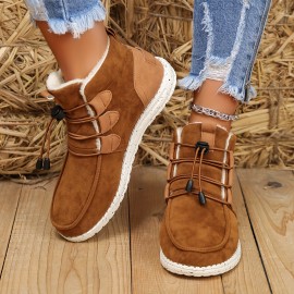 Women's Flat Short Boots, Casual Lace Up Plush Lined Boots, Women's Comfortable Ankle Boots