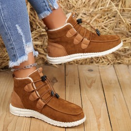 Women's Flat Short Boots, Casual Lace Up Plush Lined Boots, Women's Comfortable Ankle Boots