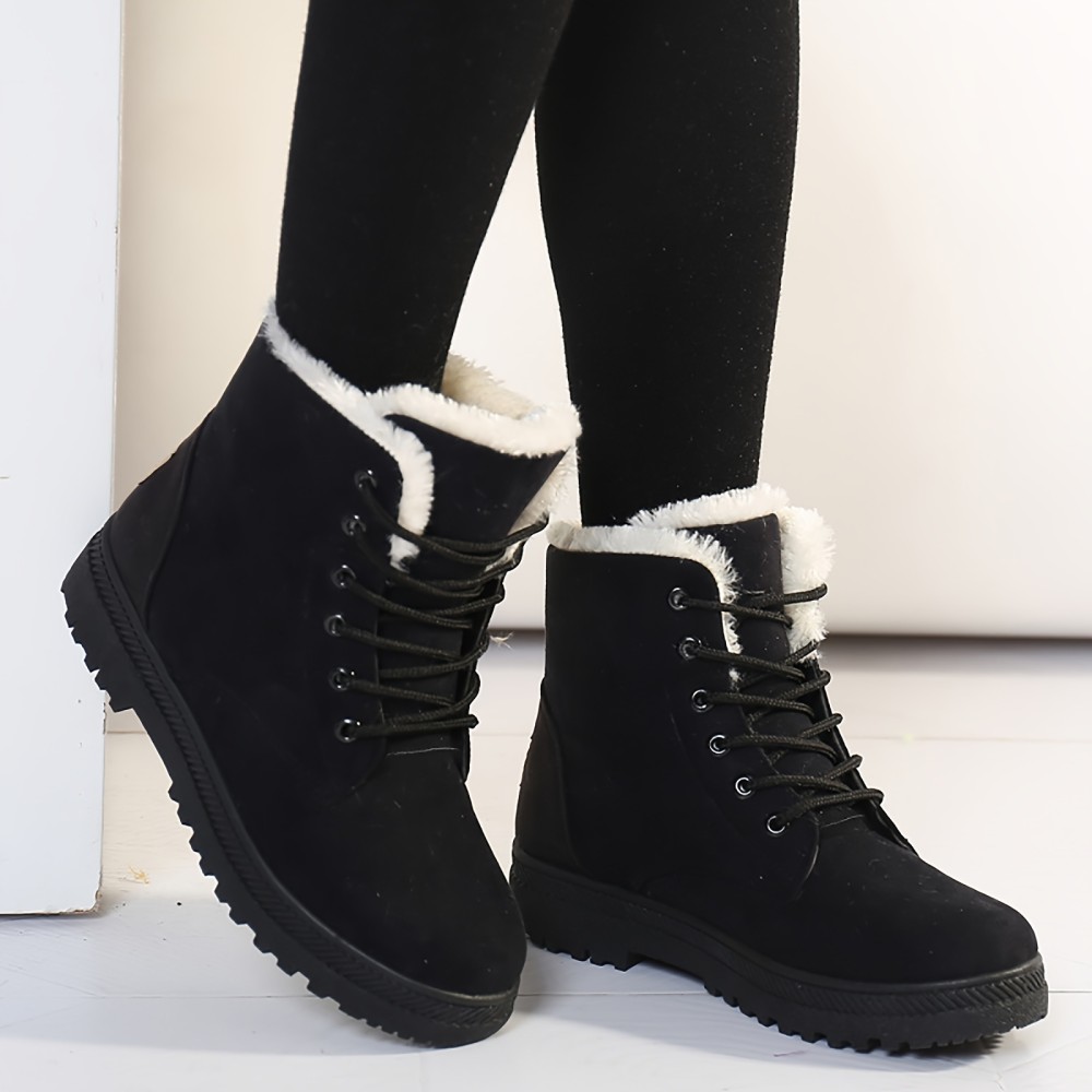 Women's Platform Snow Boots, Casual Lace Up Plush Lined Combat Boots, Comfortable Winter Short Boots