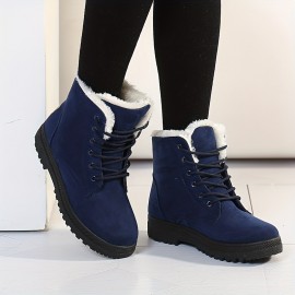 Women's Platform Snow Boots, Casual Lace Up Plush Lined Combat Boots, Comfortable Winter Short Boots