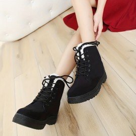 Women's Platform Snow Boots, Casual Lace Up Plush Lined Combat Boots, Comfortable Winter Short Boots