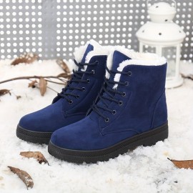 Women's Platform Snow Boots, Casual Lace Up Plush Lined Combat Boots, Comfortable Winter Short Boots