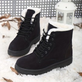 Women's Platform Snow Boots, Casual Lace Up Plush Lined Combat Boots, Comfortable Winter Short Boots