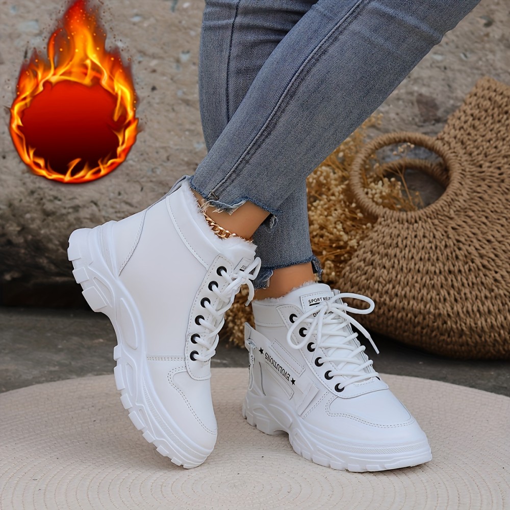 Women's Thermal Lined Winter Boots, Lace Up Platform Fluffy Non-slip Shoes, Versatile Plush Warm Casual Shoes