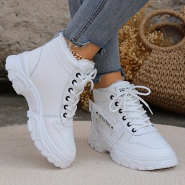 Women's Thermal Lined Winter Boots, Lace Up Platform Fluffy Non-slip Shoes, Versatile Plush Warm Casual Shoes