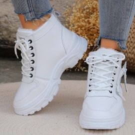 Women's Thermal Lined Winter Boots, Lace Up Platform Fluffy Non-slip Shoes, Versatile Plush Warm Casual Shoes