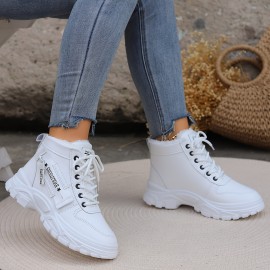 Women's Thermal Lined Winter Boots, Lace Up Platform Fluffy Non-slip Shoes, Versatile Plush Warm Casual Shoes