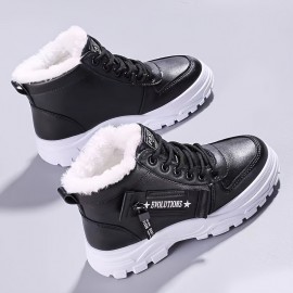 Women's Thermal Lined Winter Boots, Lace Up Platform Fluffy Non-slip Shoes, Versatile Plush Warm Casual Shoes