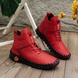 Women's Solid Color Boots, Lace Up Wear-resistant Non-slip Casual Boots, Platform Comfy Sporty Shoes