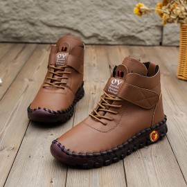 Women's Solid Color Boots, Lace Up Wear-resistant Non-slip Casual Boots, Platform Comfy Sporty Shoes