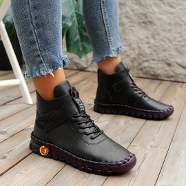 Women's Solid Color Boots, Lace Up Wear-resistant Non-slip Casual Boots, Platform Comfy Sporty Shoes