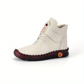 Women's Solid Color Boots, Lace Up Wear-resistant Non-slip Casual Boots, Platform Comfy Sporty Shoes