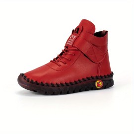 Women's Solid Color Boots, Lace Up Wear-resistant Non-slip Casual Boots, Platform Comfy Sporty Shoes