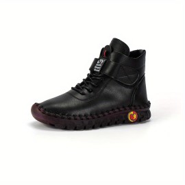 Women's Solid Color Boots, Lace Up Wear-resistant Non-slip Casual Boots, Platform Comfy Sporty Shoes