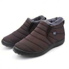 Women's Plush Lined Snow Boots, Solid Color Waterproof Slip On Thermal Ankle Boots, Winter Warm Outdoor Flat Boots