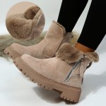 Women's Solid Color Platform Short Boots, Casual Side Zipper Fur Lined Boots, Comfortable Winter Boots