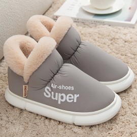 Women's Solid Color Velvet Boots, Slip On Fuzzy Warm Non-slip Soft Sole Platform Boots, Winter Snow Plush Cozy Shoes