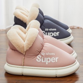 Women's Solid Color Velvet Boots, Slip On Fuzzy Warm Non-slip Soft Sole Platform Boots, Winter Snow Plush Cozy Shoes