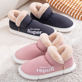 Women's Solid Color Velvet Boots, Slip On Fuzzy Warm Non-slip Soft Sole Platform Boots, Winter Snow Plush Cozy Shoes