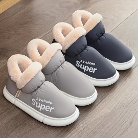 Women's Solid Color Velvet Boots, Slip On Fuzzy Warm Non-slip Soft Sole Platform Boots, Winter Snow Plush Cozy Shoes