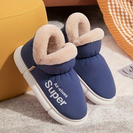 Women's Solid Color Velvet Boots, Slip On Fuzzy Warm Non-slip Soft Sole Platform Boots, Winter Snow Plush Cozy Shoes