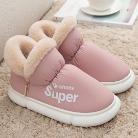 Women's Solid Color Velvet Boots, Slip On Fuzzy Warm Non-slip Soft Sole Platform Boots, Winter Snow Plush Cozy Shoes