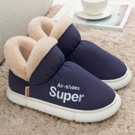 Women's Solid Color Velvet Boots, Slip On Fuzzy Warm Non-slip Soft Sole Platform Boots, Winter Snow Plush Cozy Shoes