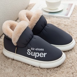 Women's Solid Color Velvet Boots, Slip On Fuzzy Warm Non-slip Soft Sole Platform Boots, Winter Snow Plush Cozy Shoes