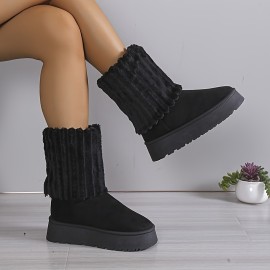 Women's Solid Color Plush Boots, Fluffy Soft Sole Platform Warm Lined Boots, Winter Non-slip Snow Boots