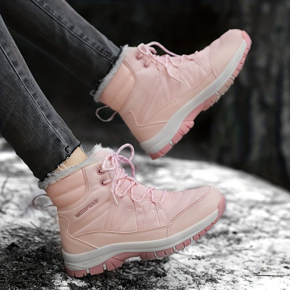 Women's Platform Snow Boots, Casual Lace Up Plush Lined Boots, Women's Comfortable Ankle Boots