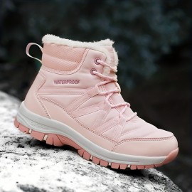 Women's Platform Snow Boots, Casual Lace Up Plush Lined Boots, Women's Comfortable Ankle Boots