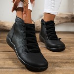 Women's Classic Solid Color Short Boots, Casual Lace Up Side Zipper Boots, Comfortable Ankle Boots