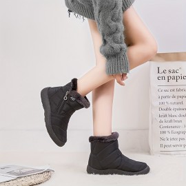 Women's Flat Ankle Snow Boots, Waterproof Side Zipper Plush Lined Boots, Winter Warm Outdoor Shoes