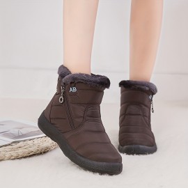 Women's Flat Ankle Snow Boots, Waterproof Side Zipper Plush Lined Boots, Winter Warm Outdoor Shoes