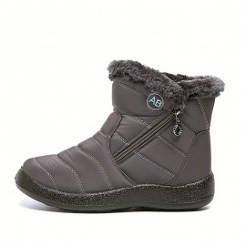 Women's Flat Ankle Snow Boots, Waterproof Side Zipper Plush Lined Boots, Winter Warm Outdoor Shoes